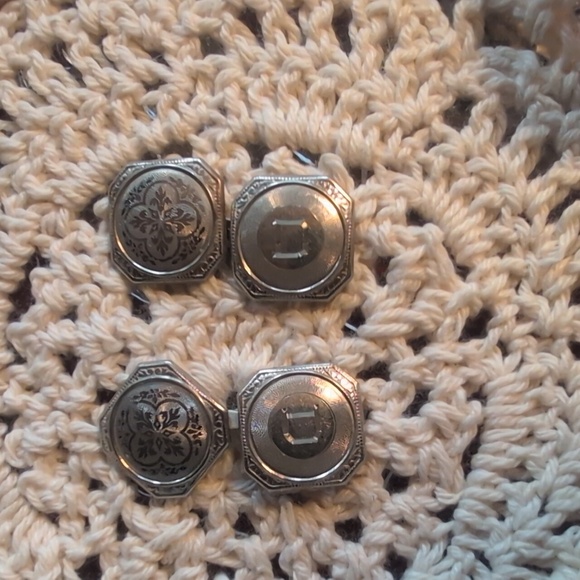 14k White Gold Art Deco Antique Cuff Links - Picture 1 of 8